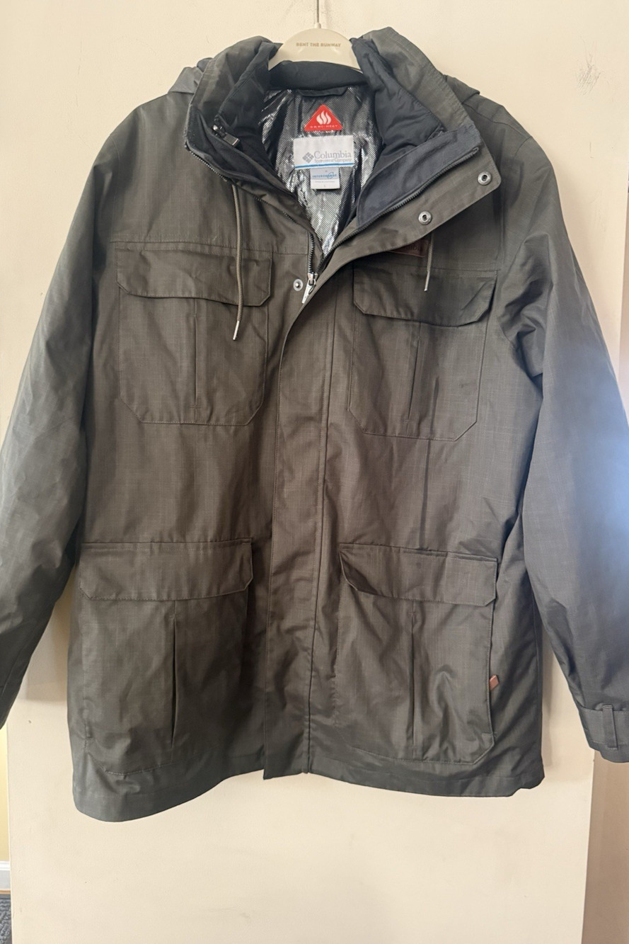 Columbia Men’s L Omni-Tech Omni-Heat 3-in-1 Interchange Hooded Jacket Gray EUC